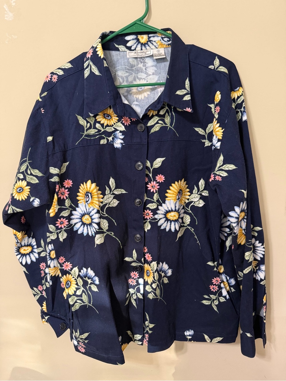 Navy Floral Button down floral print beaded embellishment heavy 100% cotton 1x